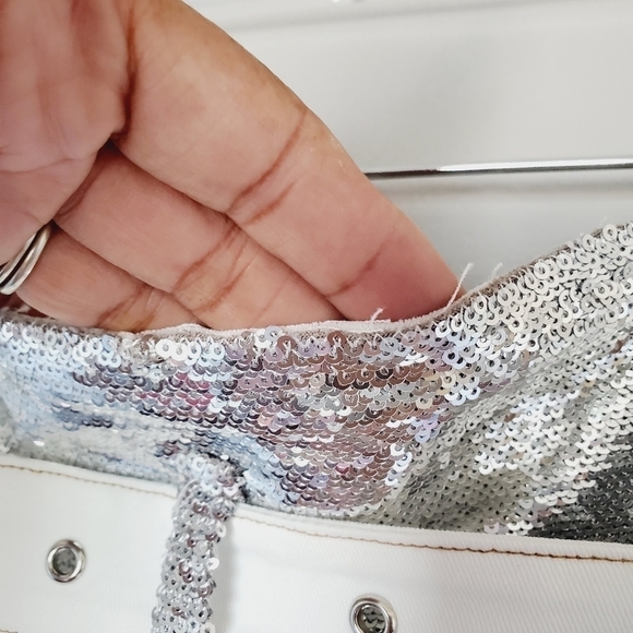 FINAL SALE Silver Sequin Belted Holiday Bling Cosplay NYE Mini Skirt - Picture 8 of 13